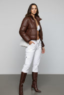 Reign Cropped Faux Leather Puffer Jacket