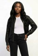 Faux Leather Zip Bomber Jacket