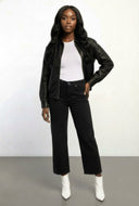 Faux Leather Zip Bomber Jacket