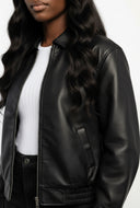 Faux Leather Zip Bomber Jacket