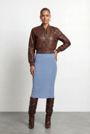 Leather Ribbed Trim Bomber Jacket