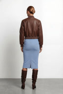 Leather Ribbed Trim Bomber Jacket