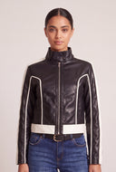 Contrast Vegan Leather Moto Jacket