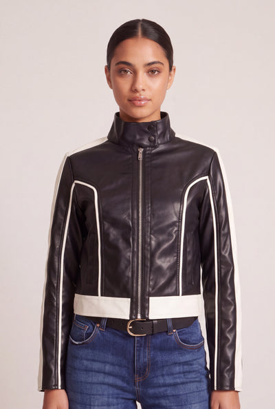 Contrast Vegan Leather Moto Jacket