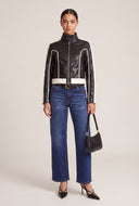 Contrast Vegan Leather Moto Jacket