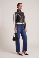 Contrast Vegan Leather Moto Jacket