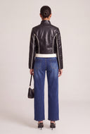 Contrast Vegan Leather Moto Jacket