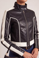 Contrast Vegan Leather Moto Jacket