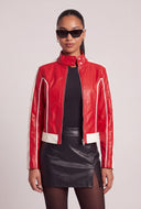 Contrast Vegan Leather Moto Jacket