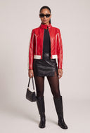 Contrast Vegan Leather Moto Jacket