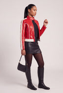 Contrast Vegan Leather Moto Jacket