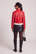 Contrast Vegan Leather Moto Jacket