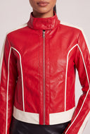 Contrast Vegan Leather Moto Jacket