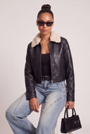 Vegan Leather Zip Bomber Jacket