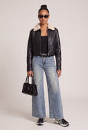 Vegan Leather Zip Bomber Jacket