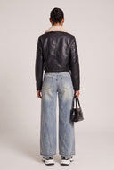 Vegan Leather Zip Bomber Jacket