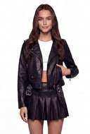 Belted Faux Leather Cropped Moto Jacket