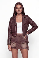 Belted Faux Leather Cropped Moto Jacket