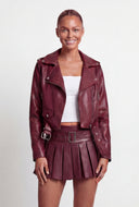 Belted Faux Leather Cropped Moto Jacket