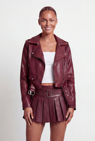Belted Faux Leather Cropped Moto Jacket