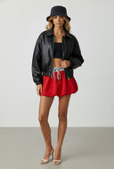Faux Leather Zip Collared Bomber Jacket