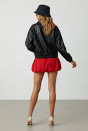 Faux Leather Zip Collared Bomber Jacket