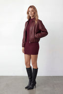 Faux Leather Zip Collared Bomber Jacket