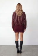Faux Leather Zip Collared Bomber Jacket