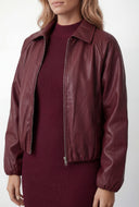 Faux Leather Zip Collared Bomber Jacket