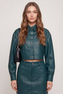 Vegan Leather Button Front Jacket