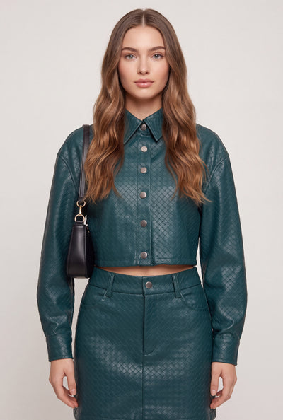Vegan Leather Button Front Jacket