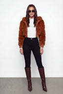 Cropped Faux Fur Hooded Bomber Jacket