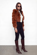 Cropped Faux Fur Hooded Bomber Jacket