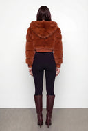 Cropped Faux Fur Hooded Bomber Jacket
