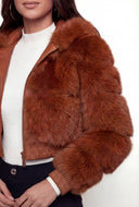 Cropped Faux Fur Hooded Bomber Jacket