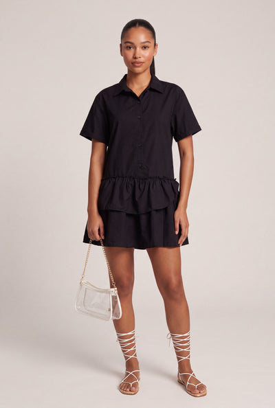 Asymmetrical Ruffle Tiered Shirt Dress