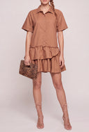 Asymmetrical Ruffle Tiered Shirt Dress