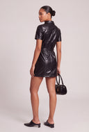 Vegan Leather Mini Shirt Dress