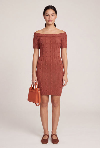 Cable Knit Off The Shoulder Dress