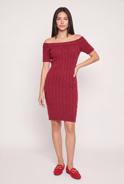 Cable Knit Off The Shoulder Dress