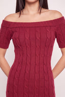 Cable Knit Off The Shoulder Dress