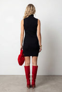 Rib Knit Sleeveless Mock Neck Mini Dress
