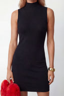 Rib Knit Sleeveless Mock Neck Mini Dress