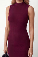 Rib Knit Sleeveless Mock Neck Mini Dress