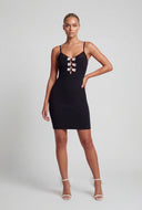 Rhinestone Bow Lace Trim Mini Dress