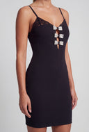 Rhinestone Bow Lace Trim Mini Dress