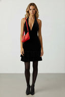 Diana Velvet Ruffle Tie Back Mini Dress