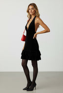 Diana Velvet Ruffle Tie Back Mini Dress