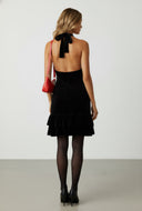 Diana Velvet Ruffle Tie Back Mini Dress