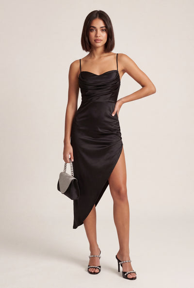 Ruched Asymmetrical Midi Dress